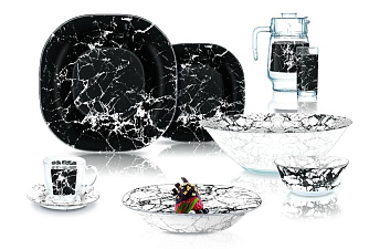 Столовый сервиз 44 предметов Luminarc CARINA MARBLE BLACK, материал стекло, цвет черный/белый
