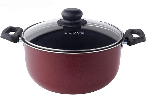 Кастрюля Scovo Expert СЭ-007, 3,5 л, d=22 см, цветной алюминий, антипригарное покрытие, крышка стекло, цвет бордо