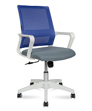 Кресло Бит LB спинка - синяя сетка, сиденье - серая ткань. Каркас белый пластик.Крестовина белый пластик. Механизм Топ-ган. Нагрузка до 90 кг.