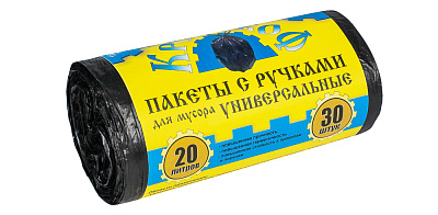 Мешки для мусора "Крепакоф" ПНД 20л 30шт в рулоне с ручками, плотность 8 мкм, размер 41х54 см, черные