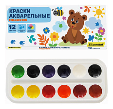 Краски акварельные медовые 12 цветов "Silwerhof Веселые друзья, без кисти картонная упаковка 