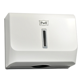 Полотенцедержатель для листовых полотенец Z- сложения Puff-5130, рассчитан на 1-у упаковку полотенец,  пластик-ABS,пластиковый замок, размер 273x105x206 мм, цвет белый
