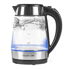 Чайник стекло GALAXY GL0558, объем 1,7 л, мощность 2200 Вт, корпус стеклянная колба/пластик,  диск, подсветка, цвет черный