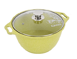 Кастрюля «Trendy style» 3 л, d=22 см литой алюминий, стеклянная крышка, антипригарное покрытие с эффектом мрамора, цвет лайм. 