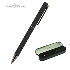 Ручка подарочная, автоматическая, шариковая, в футляре черного цвета BERGAMO Bruno Visconti 0,7 цвет чернил синий, цвет корпуса черный, металлический
