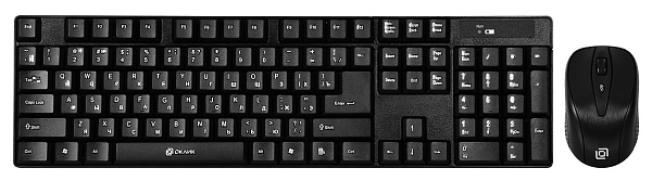 Набор клавиатура + мышь беспроводная Oklick 225М USB, радиус действия 10м, размер 441x150x24мм, цвет черный