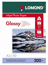 Фотобумага LOMOND А-3, плотность 200 г/м2, глянцевая, односторонняя, 50 листов, для струйных принтеров.