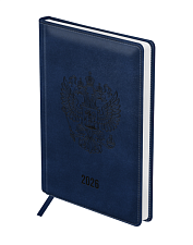 Ежедневник А4 датированный 2026 BG "Орел" 176 листов в линиию, искусственная кожа, размер 205х290мм, ляссе, цвет синий