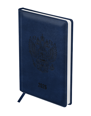 Ежедневник А4 датированный 2026 BG "Орел" 176 листов в линиию, искусственная кожа, размер 205х290мм, ляссе, цвет синий