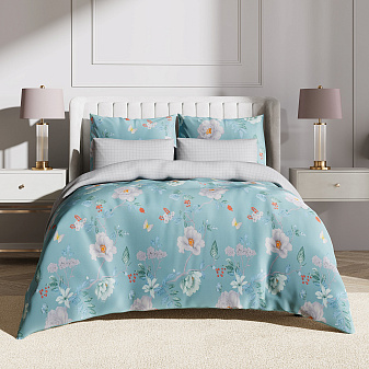 Комплект постельного белья 2-спальный Макси Сатин/Комфорт  "Весна" Простыня на резинке 160х200х20 см, пододеяльник 175х215 см, наволочка 70х70 см - 2шт, наволочка 50х70 см- 2 шт.