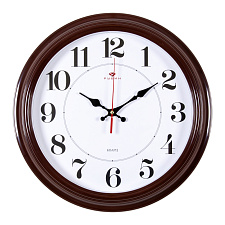 Часы настенные круглые Рубин Классика, пластик, диаметр 35 см, плавный ход, цвет коричневый
