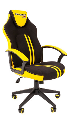 Кресло CHAIRMAN GAME 26 экокожа/ткань стандарт, цвет черный/желтый. Пластиковая крестовина. Механизм Топ-ган. Нагрузка до 120 кг.