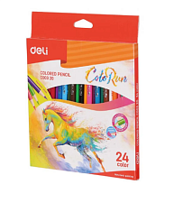 Карандаши цветные акварельные 24 цвета " Deli ColoRun EC00320" деревянные (тополь), трехгранные, в картонной коробке