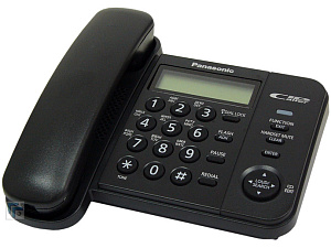 Телефон проводной PANASONIC KX-TS2356RUB, ЖК-дисплей, возможность установки на стене, повторный набор, записная книжка 50 контактов, цвет черный