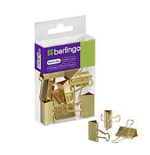 Зажим для бумаг 25 мм, 10 шт в упаковке, пластиковый бокс , цвет золотой, Berlingo