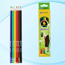 Карандаши цветные 6 цветов "Basir" Мишка" пластиковые с заточенным грифелем, шестигранные, с ластиком, картонная упаковка с европодвесом