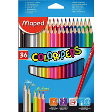 Карандаши цветные 36 цветов Maped, деревянные, трехгранные,  картонная упаковка с европодвесом