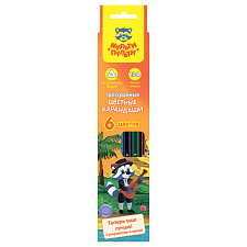 Карандаши цветные 6 цветов деревянные, трехгранные, картонная упаковка с европодвесом