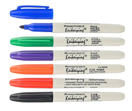 Набор маркеров перманентных 6 цветов "Basir" толщина линии 1-4мм, цвета: красный, оранжевый, зеленый, черный, синий и фиолетовый