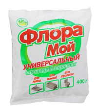Универсальное чистящее средство Флора "Мой" порошок 400гр, для кухни, ванны и туалета ,для удаления жира и известковых загрязнений