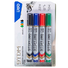 Маркеры для досок набор 4 цвета в блистере Deli Mate EU00403, скошенный пишущий наконечник диаметром 2-5 мм, большой объем чернил.