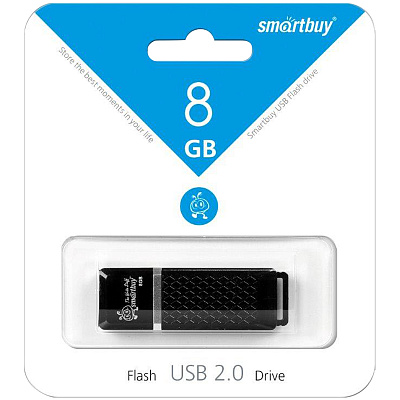 Флеш-носитель   8GB Smart Buy "Quartz", USB 2.0, черный, предназначен для хранения и переноса цифровых данных. 