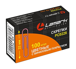 Скрепки  33 мм "Lamark"  с виниловым покрытием, круглые, цветные 100 шт/упак