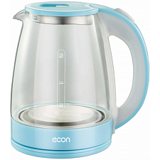Чайник стекло ECON ECO-1846KE объем 1,8 л, мощность 1500Вт, диск, подсветка, цвет голубой