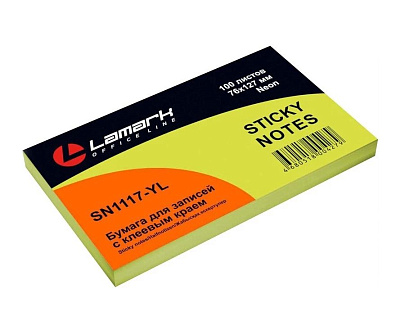Блок самоклеящийся бумажный "Lamark" размер 76х127мм, 100 листов, неон желтый