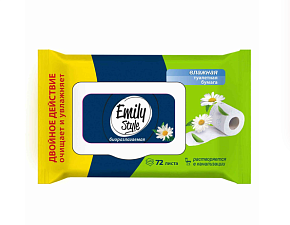 Бумага туалетная ВЛАЖНАЯ "Emily Style" растворяющаяся 72 шт в мягкой упаковке с крышкой