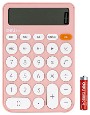 Калькулятор Deli 12 разряд. EM124PINK бухгалтерский, настольный, розовый, работает от батареек АА, в комплект не идут