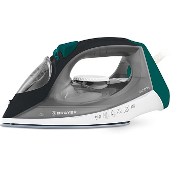Утюг BRAYER BR4008 ,мощность 2400ВТ, керамическая подошва, паровой удар 140 г/мин, подача пара 25 г/мин, разбрызгивание,  самоочистка, антинакипь, цвет зелёный/серый