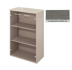 Атлон Скандинавское дерево Шкаф для документов низкий стеклянные двери  ДГ49, цвет каркаса - глиняный серый. Размер (ШхГхВ): 800х418х1250 мм. (ДГ46_1+ДГ40_2+ДГ54*2+ДГ55*2) ЗАКАЗНАЯ ПОЗИЦИЯ 