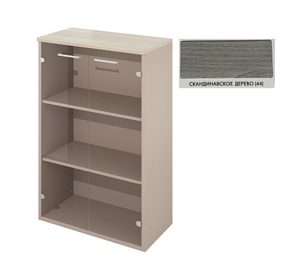 Атлон Скандинавское дерево Шкаф для документов низкий стеклянные двери  ДГ49, цвет каркаса - глиняный серый. Размер (ШхГхВ): 800х418х1250 мм. (ДГ46_1+ДГ40_2+ДГ54*2+ДГ55*2) ЗАКАЗНАЯ ПОЗИЦИЯ 