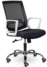Кресло М-807 Квадро спинка - сетка, сиденье - ткань/сетка, цвет черный. Пластиковые белые подлокотники. Хромированная крестовина. Механизм Топ-ган. Нагрузка до 120 кг.