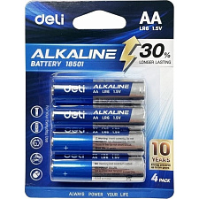 Батарейка щелочная Deli E18501/ 1,5V / LR6, AA, пальчиковые / 4 шт./уп.