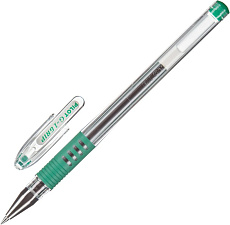 Ручка гелевая Pilot BLGP-G1 Grip, зеленый стержень, 0,5 мм, прозрачный корпус, резиновая манжетка
