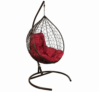Кресло подвесное Капля бордовая подушка, коричневый каркас. Размер чаши (ВхШхГ):120х95х70 см. Размер основания: 100*D=100*H=195 см. Нагрузка до 140 кг.
