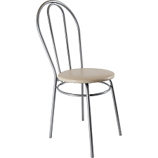 Стул Венский круглый. Обивка - бежевая экокожа №4. Хромированный металлический каркас. Нагрузка до 120 кг. 