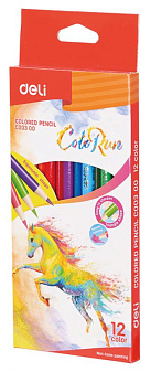 Карандаши цветные 12 цветов "Deli Colorun EC00300" деревянные (тополь), трехгранные, картонная упаковка с европодвесом