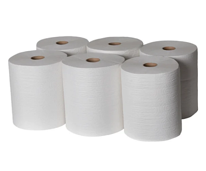 Полотенца бумажные рулонные 1  слойные 275м серые (вторичка), диаметр 20см, плотность 25 г/м2 на втулке диаметром 6 см с центральным вытяжным отверстием.  6 рулонов в упаковке