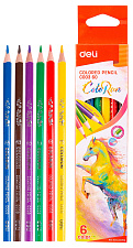 Карандаши цветные 6 цветов "Deli Colorun EC00360" деревянные (тополь), трехгранные, в картонной коробке с европодвесом