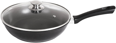 Сковорода d=26 см KUKMARA Традиция, с269а, алюминий, крышка стекло, антипригарное покрытие, цвет черный