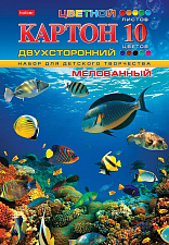 Цветной картон   формат А-4, 10 листов 10 цветов, мелованный, двухсторонний, в папке, ассорти