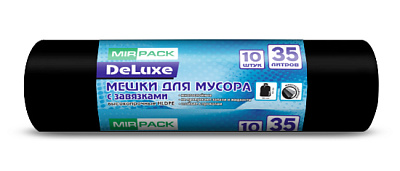 Мешки для мусора "MirPack DELUXE" ПВД 35л 10шт в рулоне с завязками, плотность 35 мкм, размер 50х60 см, черные/синие