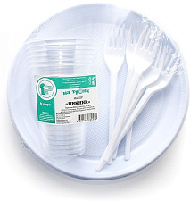 Набор одноразовой посуды на 6 персон "Пикник" (тарелка d-205, стакан 200мл, вилка - по  6 шт) 