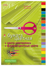 Цветная бумага "Альт" формат А4, 20 листов 20 цветов,  металлизированная и флюорисцентная, в папке 