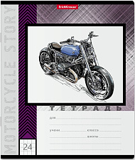 Тетрадь 24 листа А5 в клетку на скобе "Motorcycle Story" обложка мелованный картон, Полиграфика ErichKrause, ассорти 5 дизайнов