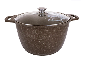 Кастрюля Kukmara Granit ultra кмк62-1а 6 л, литой алюминий, стеклянная крышка, антипригарное покрытие, цвет кофейный мрамор