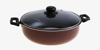 Сковорода-жаровня d=28 см Scovo Expert СЭ-014 , алюминий, антипригарное покрытие, крышка стекло, бордовый